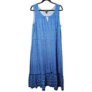 Talbots 1X Blue Paisley Maxi Dress Sleeveless Tiered Modal Coastal Preppy Beachy
